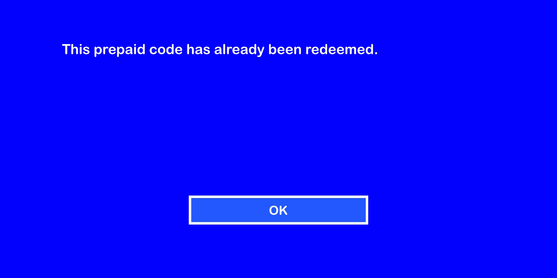 خطای "This prepaid code has already been redeemed"